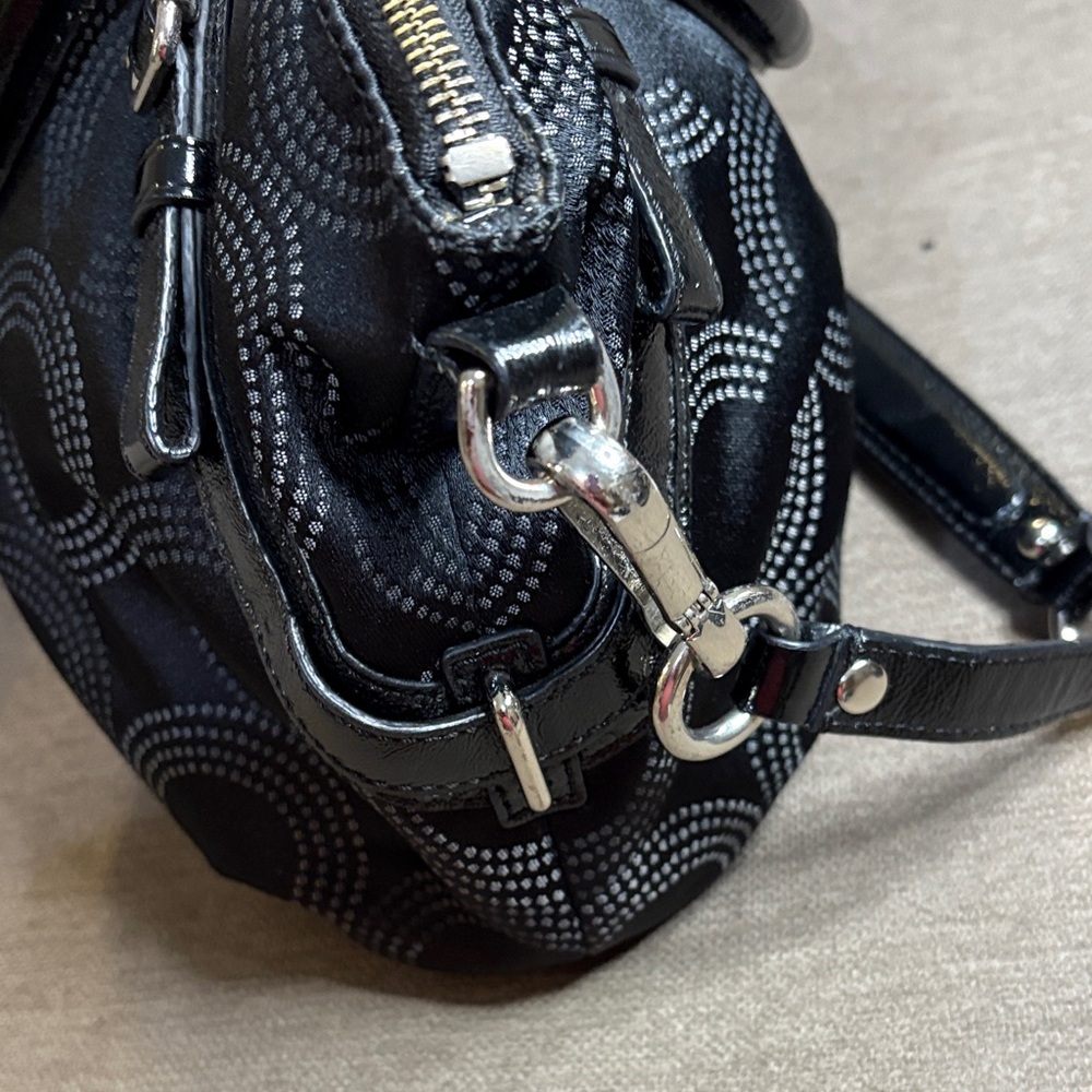 Coach Black Signature Dome Satchel with Patent Trim - Picture 6 of 12